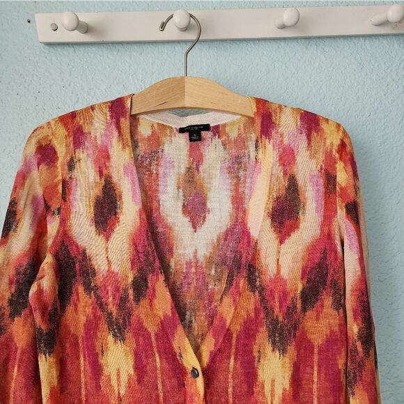 Ann Taylor silk and linen print 3/4 sleeve cardigan sweater - Picture 5 of 12